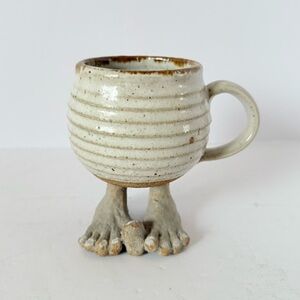 Vintage 1970s–1980s Whimsical Kitsch Footed Coffee Mug | Stoneware Drip Glaze